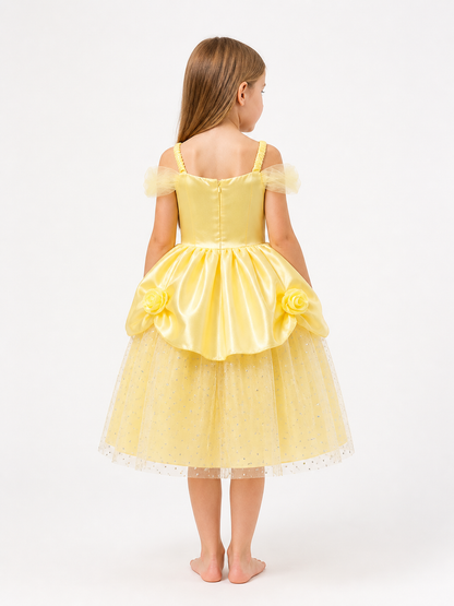 Yellow Princess Costume Dress for Halloween and Cosplay back view