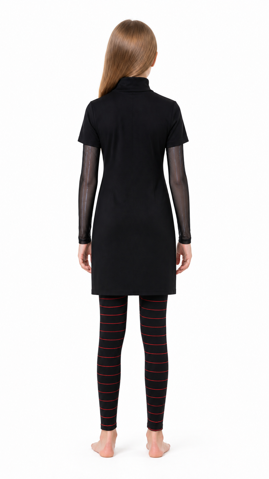 Vampire Costume with Dress and Striped Pants back view