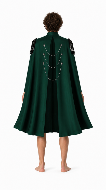 Gothic Cape with Chains and Stand-Up Collar back view