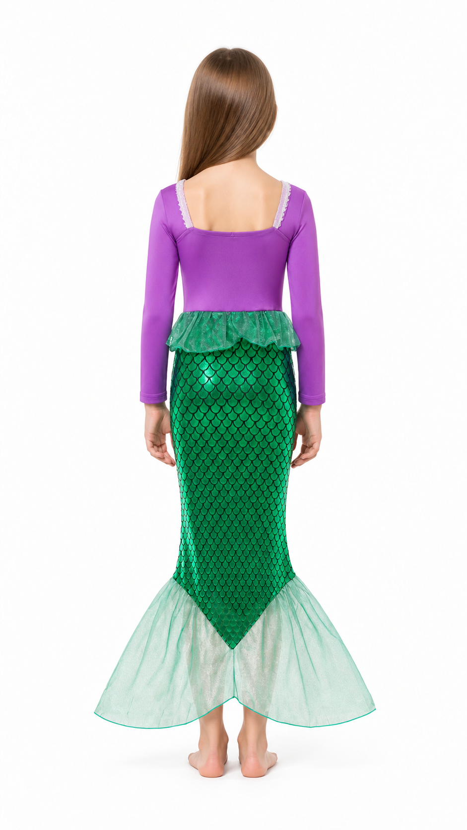 Children's Mermaid Costume with Sequins and a Green Tail back view