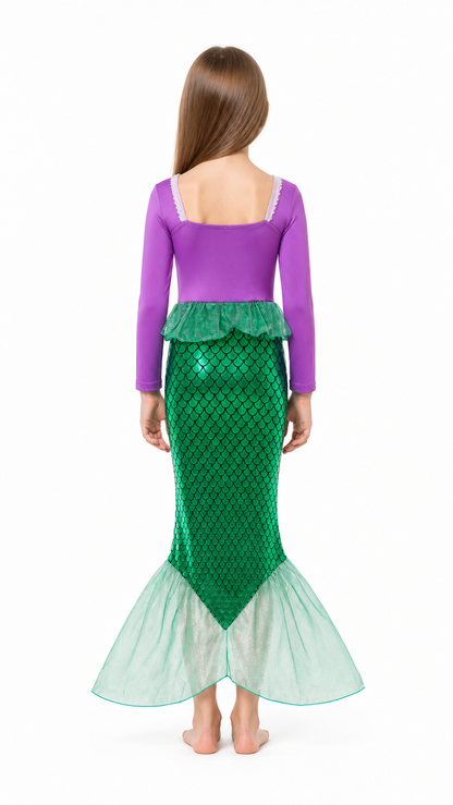 Children's Mermaid Costume with Sequins and a Green Tail back view