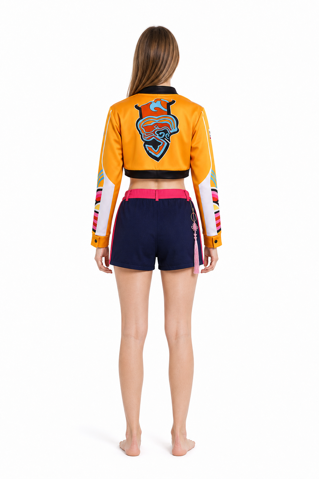 Cosplay Costume: Jacket, Shorts, Top, and Accessories back view