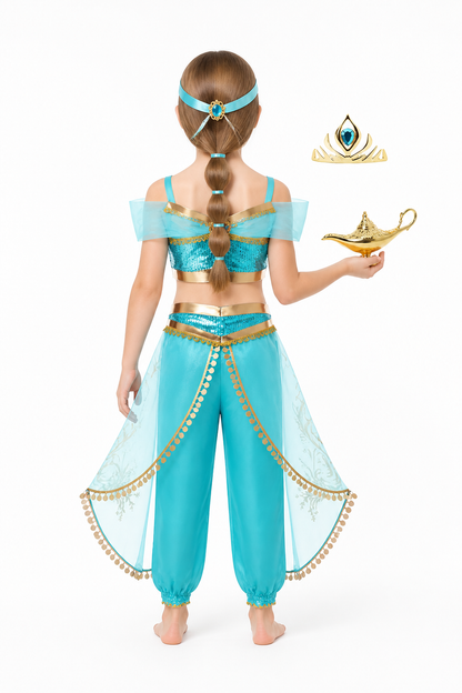 Jasmine Children's Carnival Costume with Crown and Wig back view