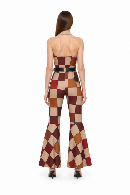 Jumpsuit with Geometric Print and Flared Pants back view