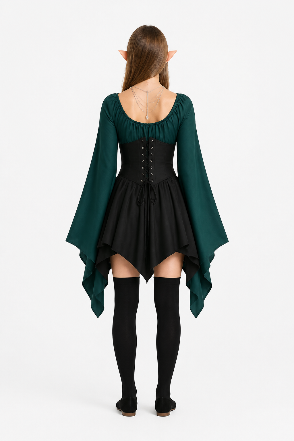 Witch Costume with Pointed Sleeves and Hem back view