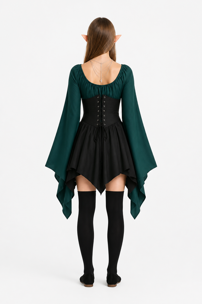 Witch Costume with Pointed Sleeves and Hem back view