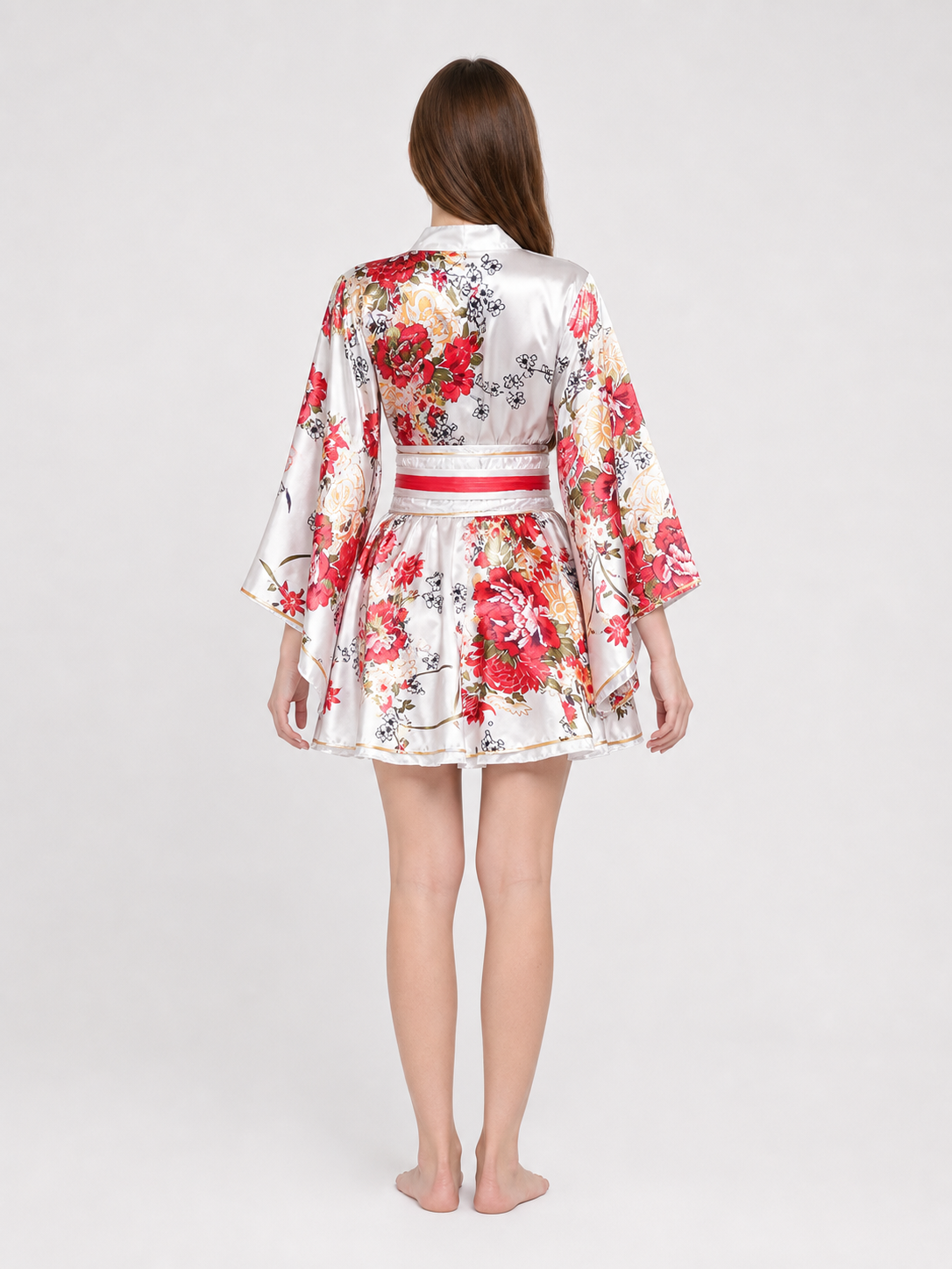 Floral Print Kimono Set with Belt