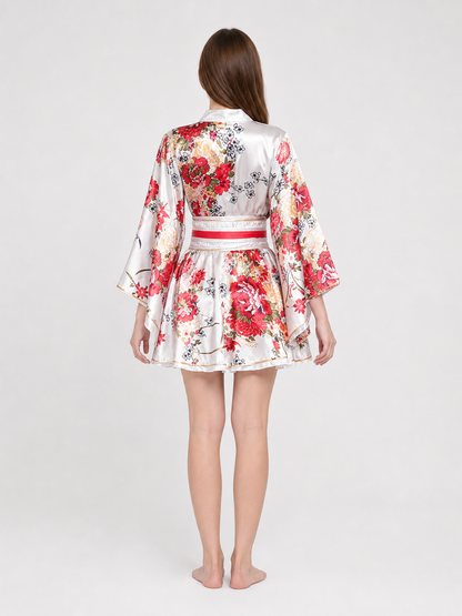 Floral Print Kimono Set with Belt