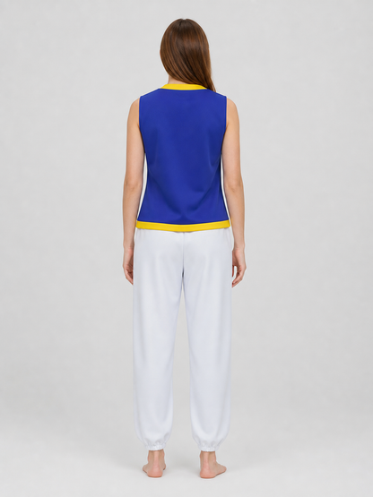 Cosplay costume with vest, pants, and mushroom hat