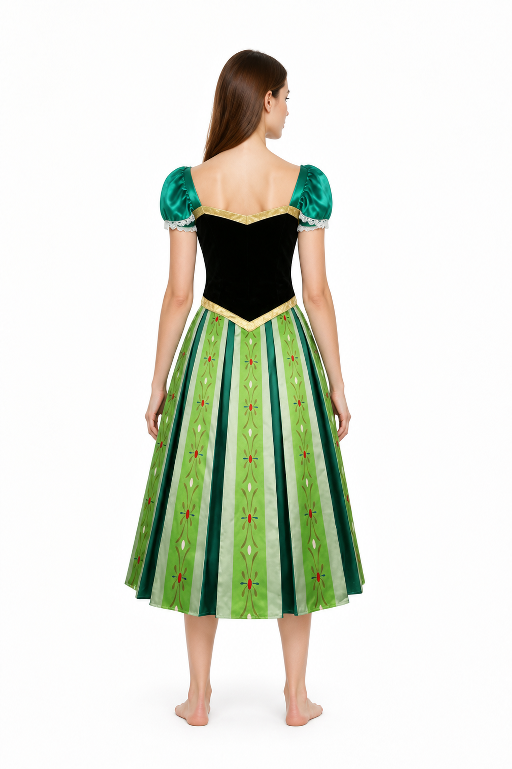 Dress with Puff Sleeves and Floral Pattern back view