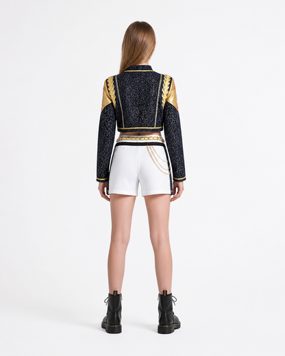 Black-and-White Cosplay Costume with Gold Decoration back view