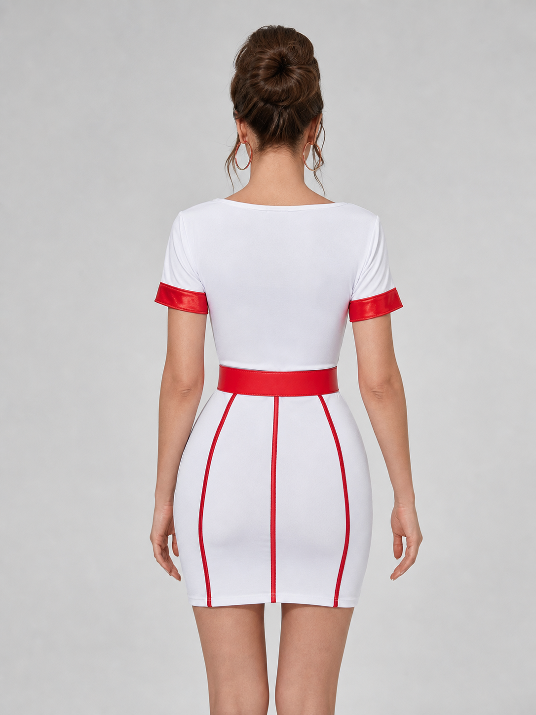 White-and-Red Nurse Costume with Bow and Belt