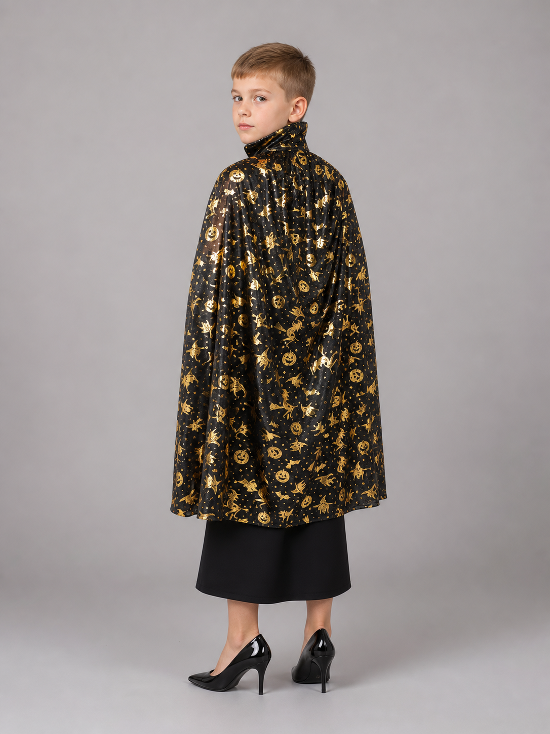 Black Carnival Cloak with a High Collar