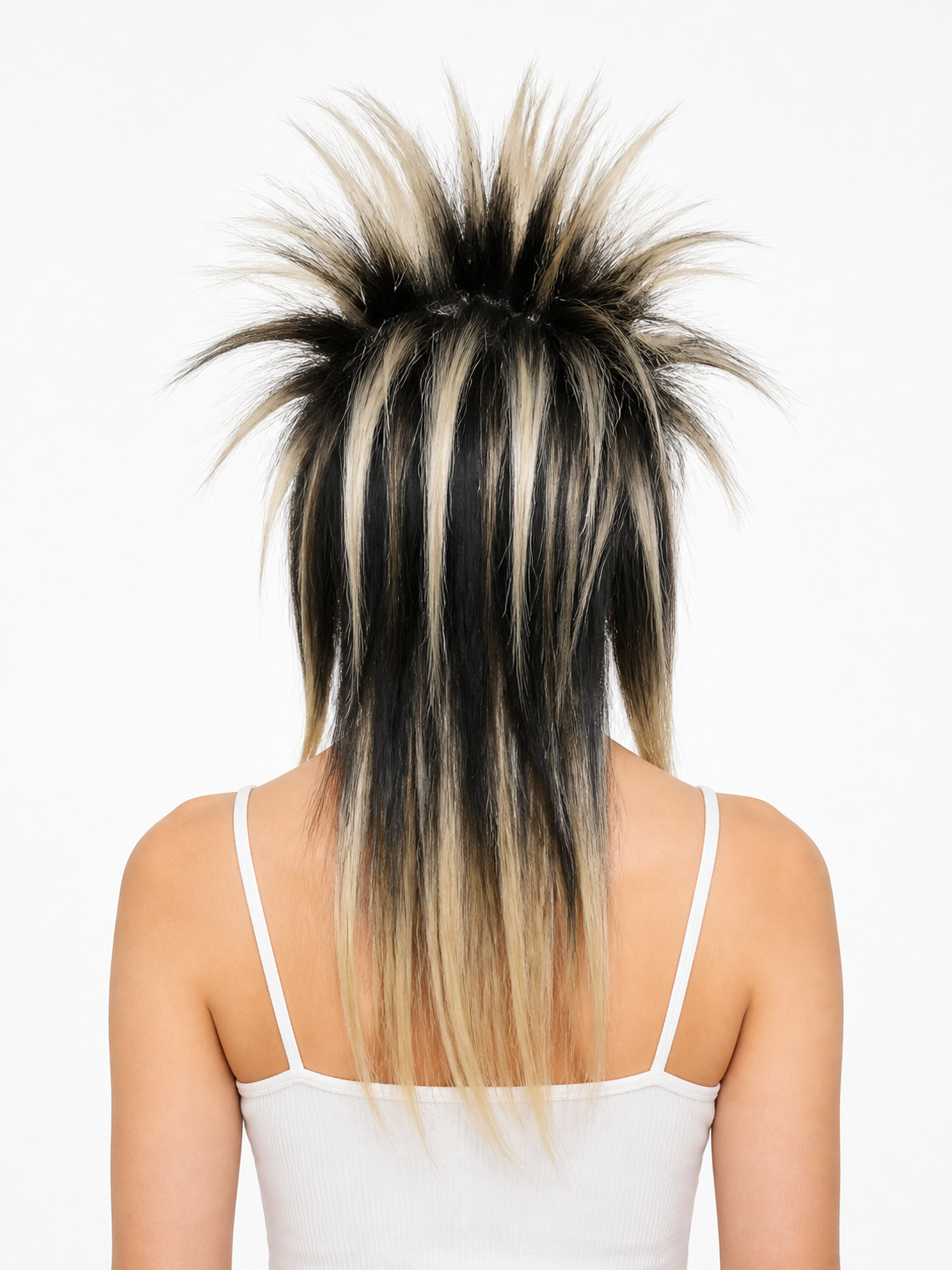 Black and blonde spiked mohawk wig product view 39