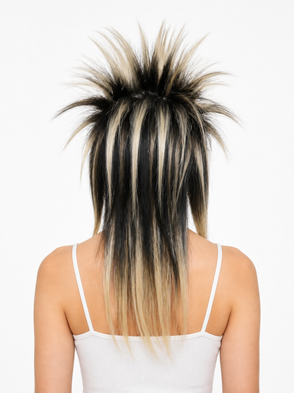Black and blonde spiked mohawk wig product view 39