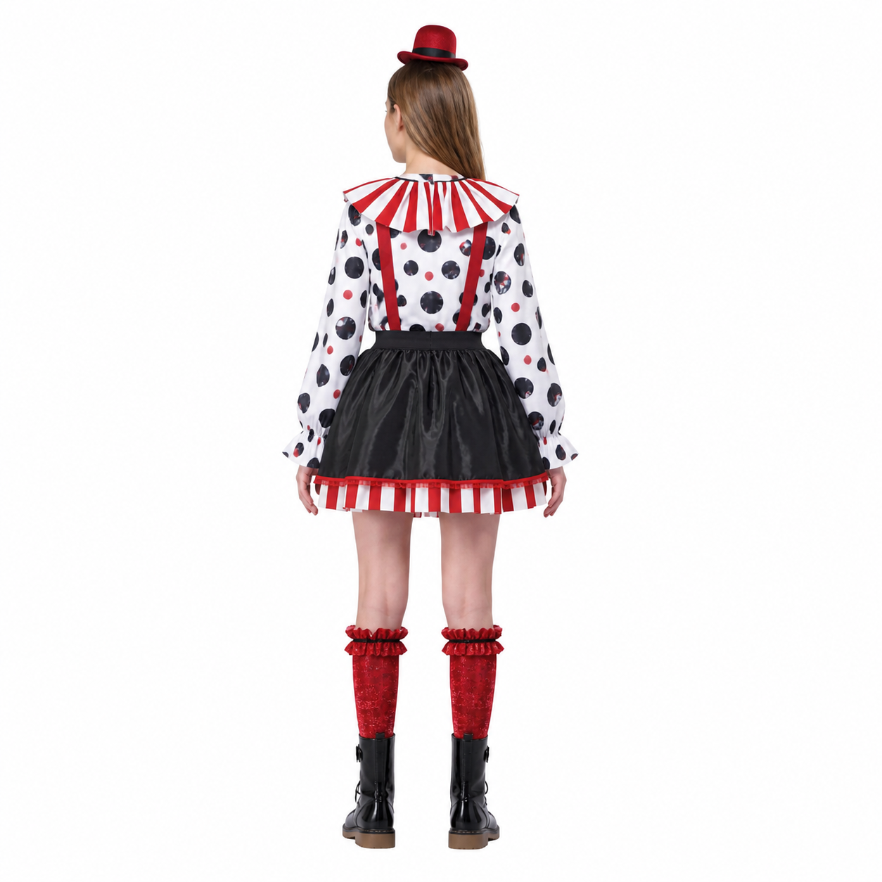 Children's Clown Costume with a Full Skirt and Red Pom-Poms back view
