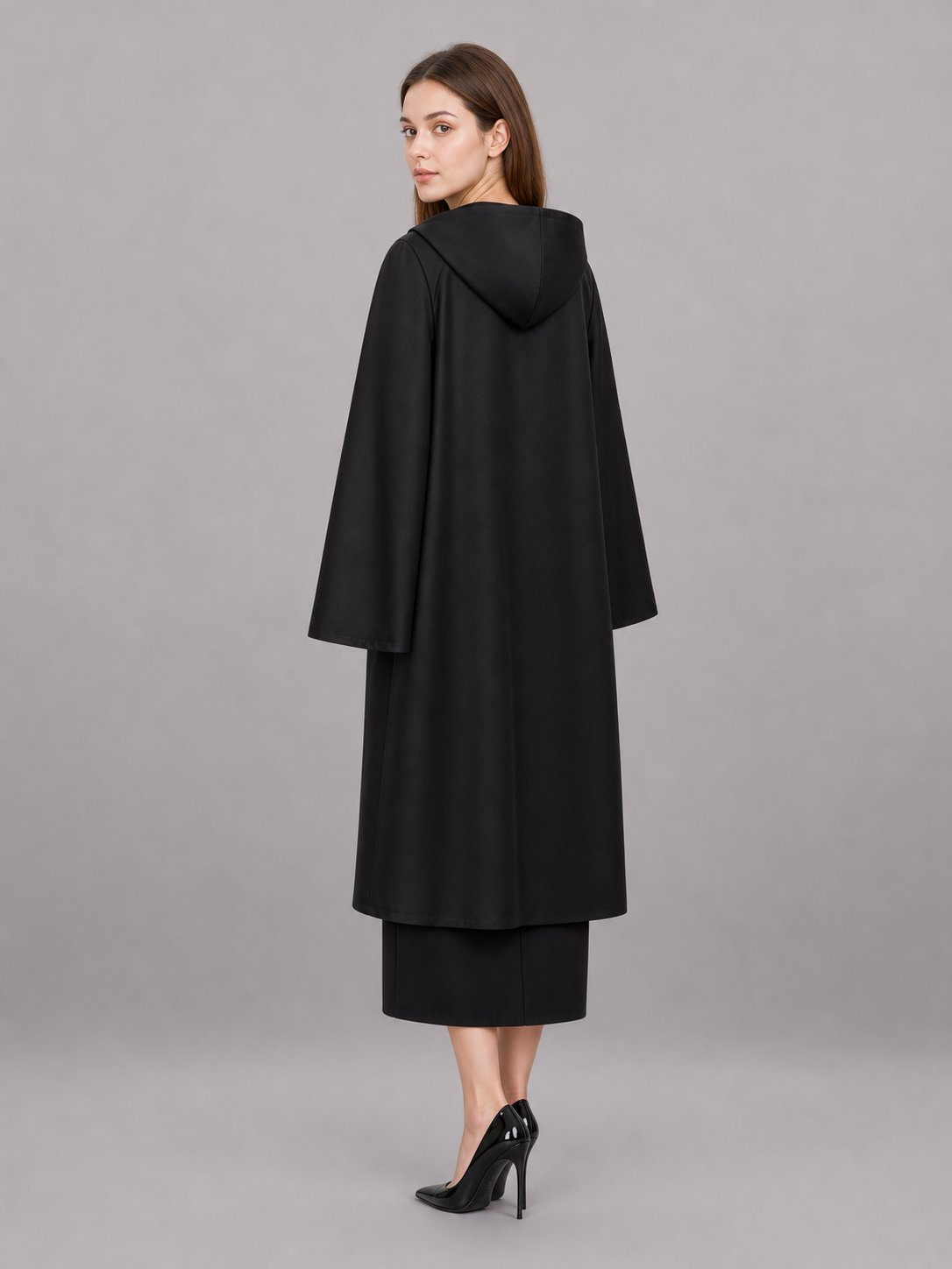 Long black hooded costume cape