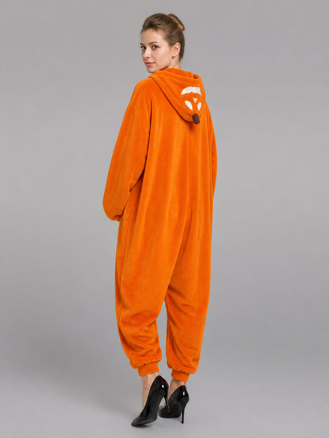 Orange Hooded Pumpkin One-Piece Pajama back view