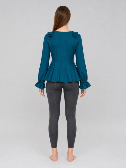 Renaissance Blouse with a Jabot, Lace-Up Detail, and Sleeves
