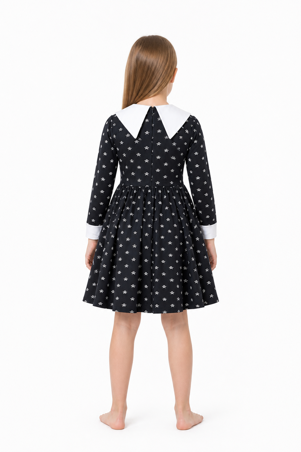 Children's Carnival Dress with Skulls and a White Collar back view