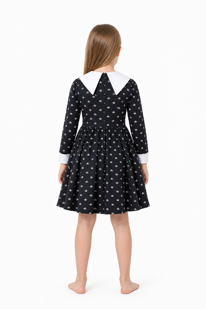 Children's Carnival Dress with Skulls and a White Collar back view