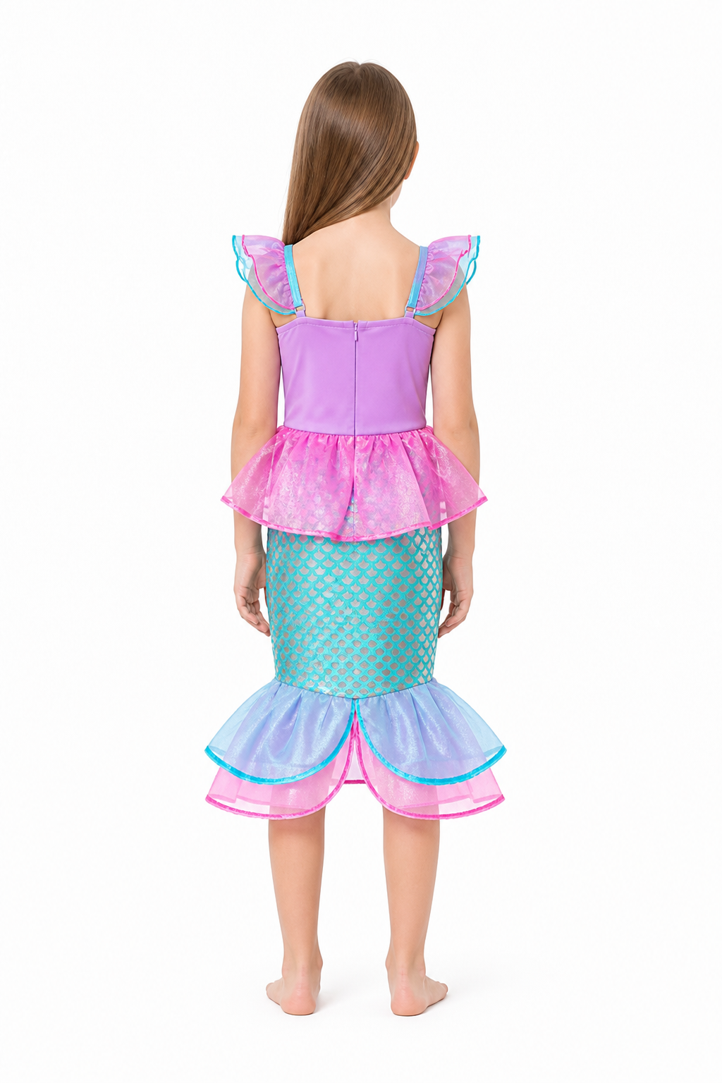 Mermaid Dress with a Layered Skirt for Costumes back view