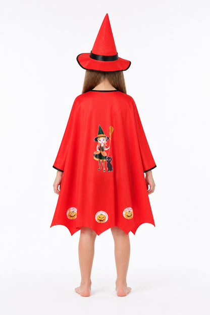 Costume with a Red Cape and Hat back view