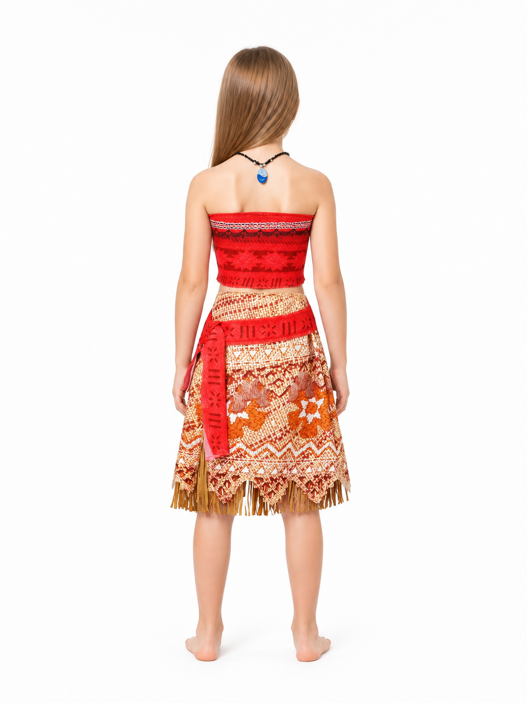 Moana Costume with Fringe Skirt and Necklace back view