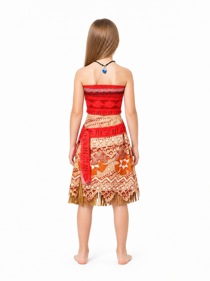Moana Costume with Fringe Skirt and Necklace back view