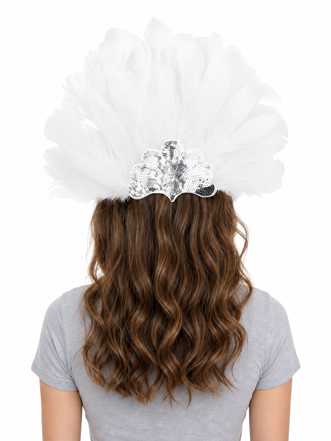 White Feather Carnival Headband with Silver Sequins product view 30
