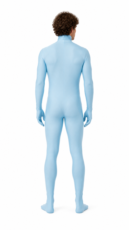Light Blue Zentai Bodysuit with Hood back view