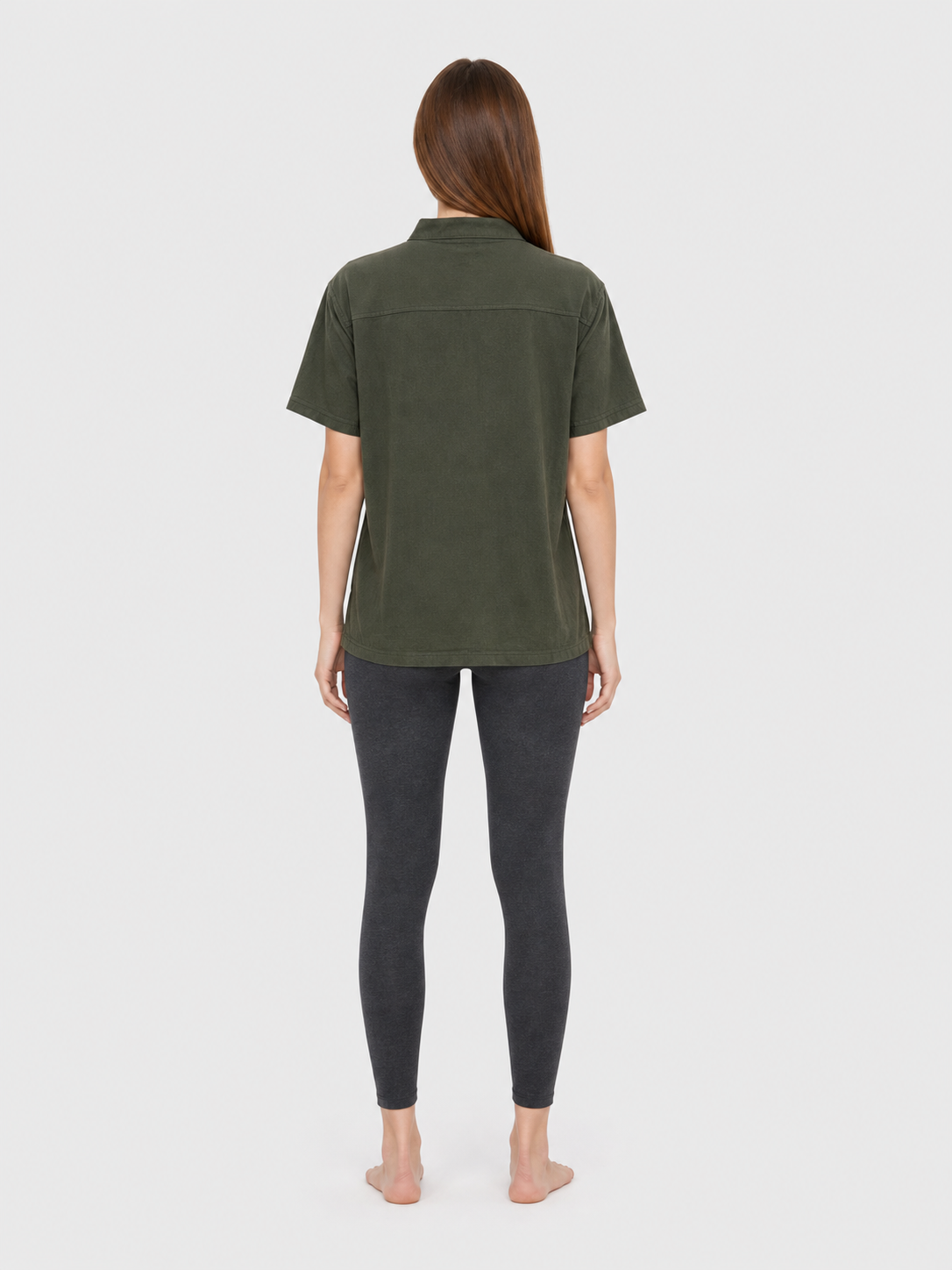 Green Short-Sleeve Lace-Up Shirt