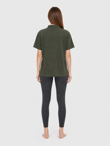 Green Short-Sleeve Lace-Up Shirt