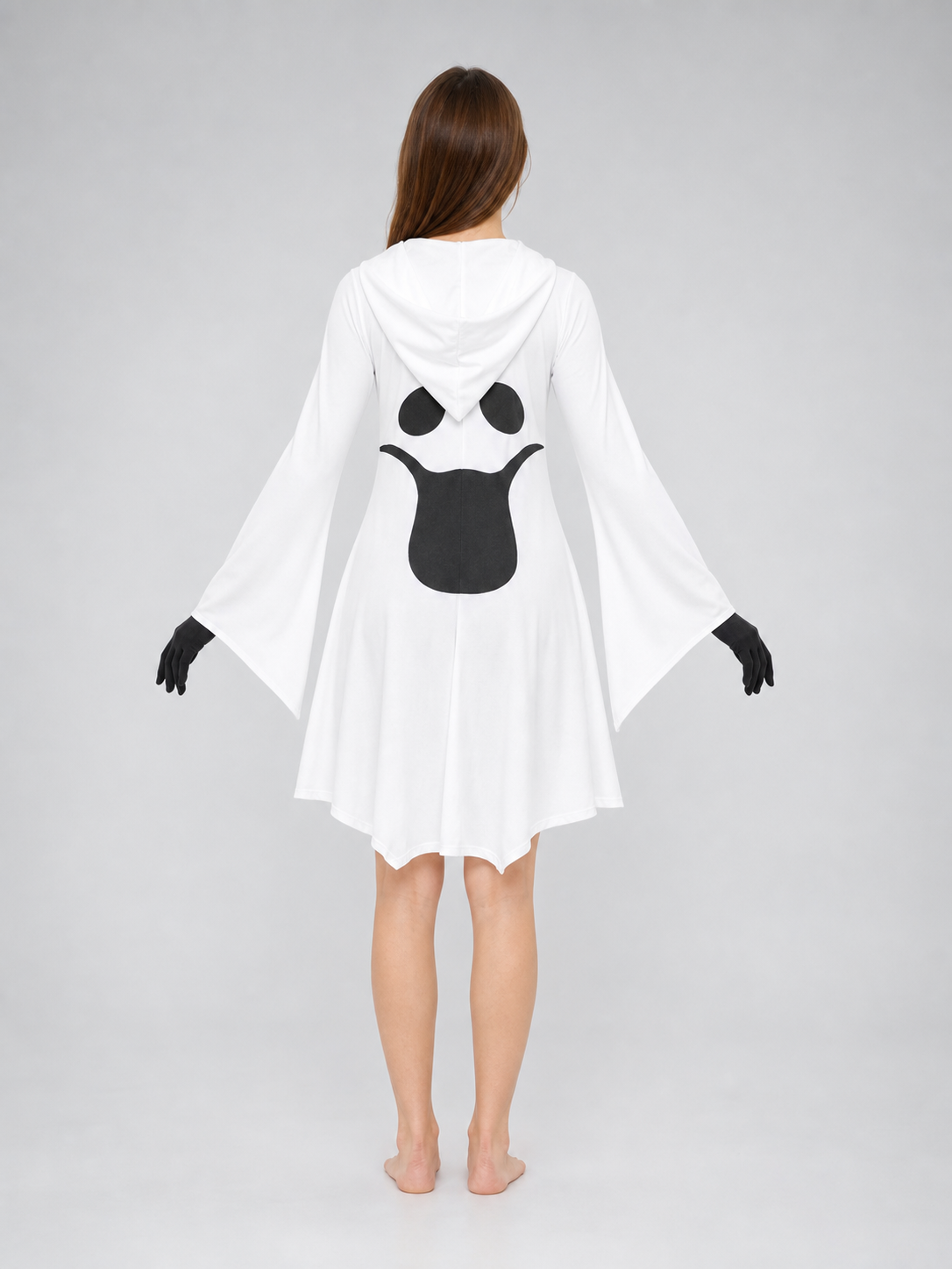 Ghost costume with hood, dress with gloves