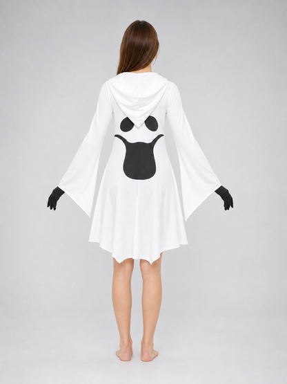 Ghost costume with hood, dress with gloves