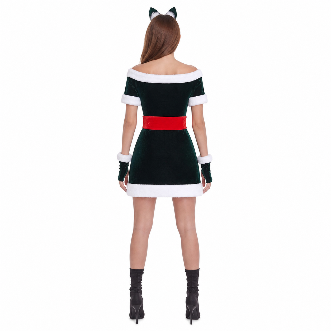 Short New Year's dress with fur trim back view