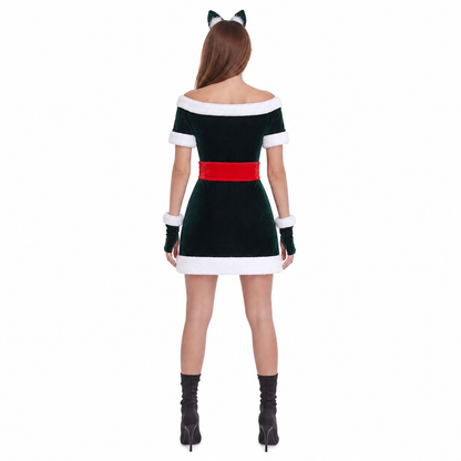 Short New Year's dress with fur trim back view