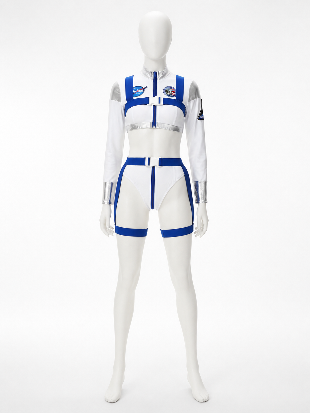 White and Blue Space-Themed Stage Costume back view