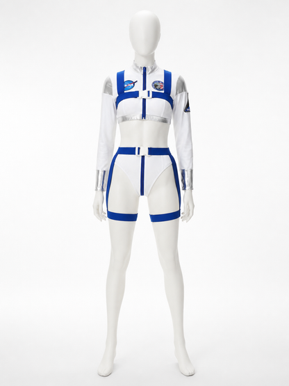 White and Blue Space-Themed Stage Costume back view