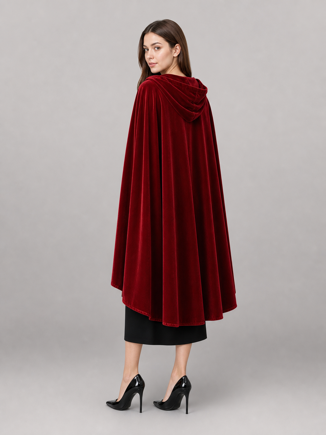 Red medieval carnival cloak with hood