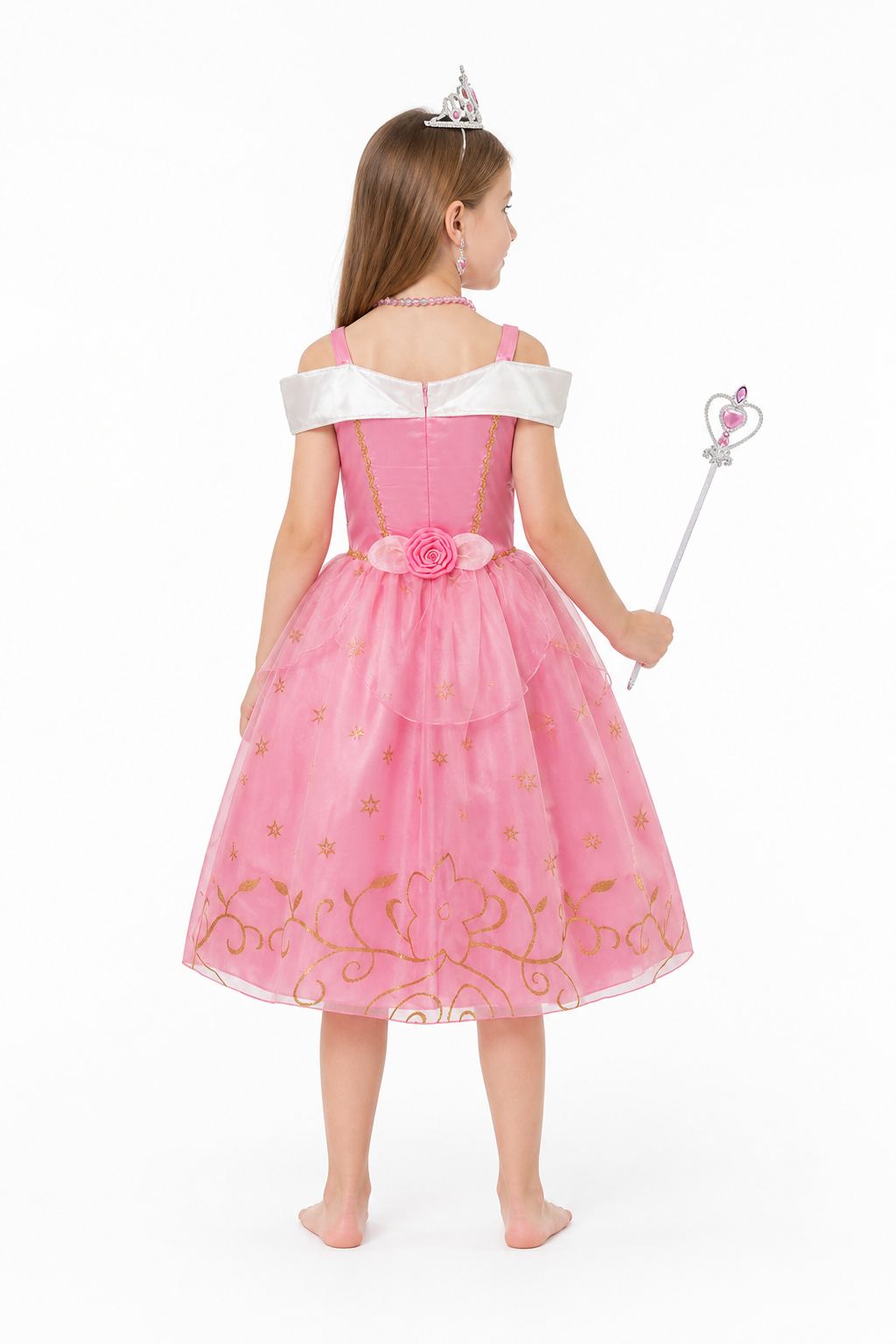 Pink Princess Costume with Crown and Magic Wand back view