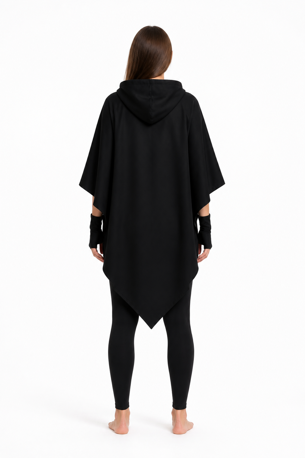 Black Vampire Costume with Hood and Pants back view