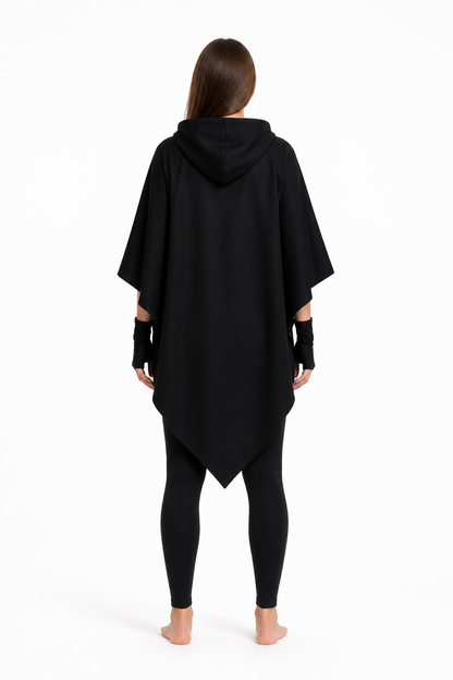 Black Vampire Costume with Hood and Pants back view
