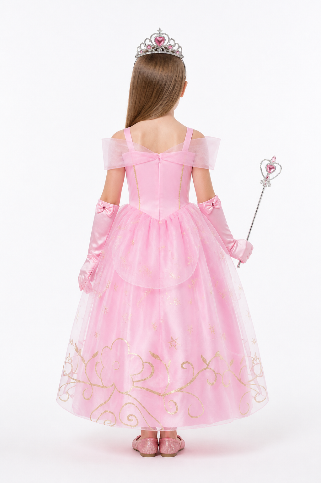 Pink Princess Costume with Crown and Bow back view