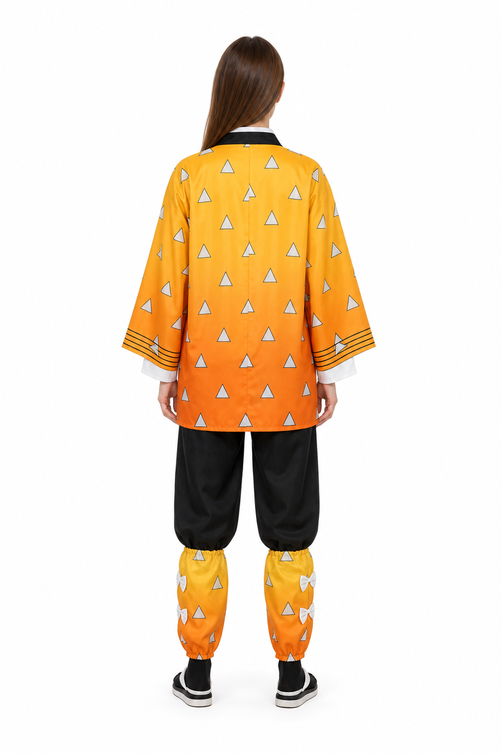 Zenitsu Cosplay Costume with Wig and Orange Pattern back view
