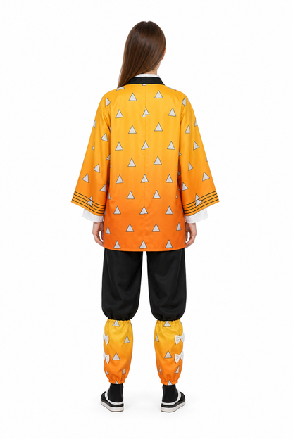 Zenitsu Cosplay Costume with Wig and Orange Pattern back view