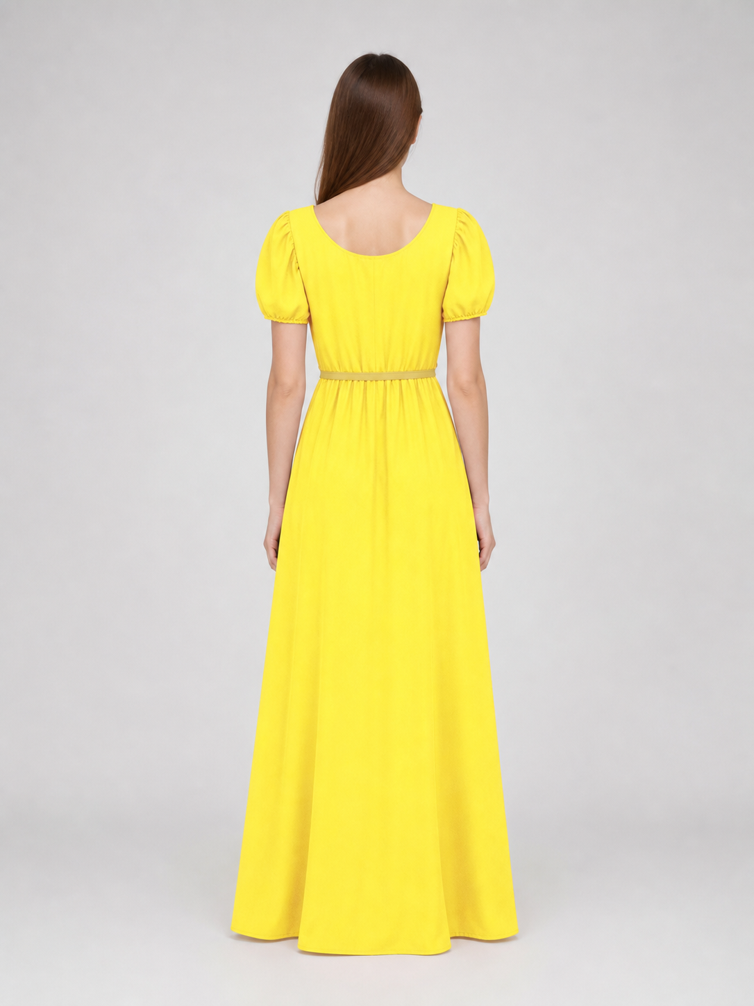 Yellow Dress with Buttons and a Drawstring Waist