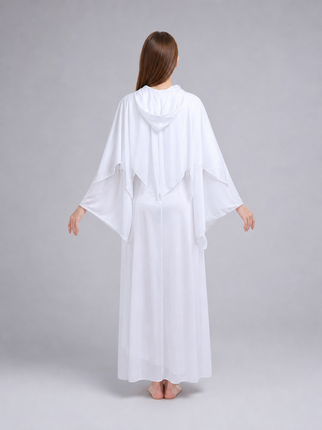White ghost costume with hood and sleeves back view 2