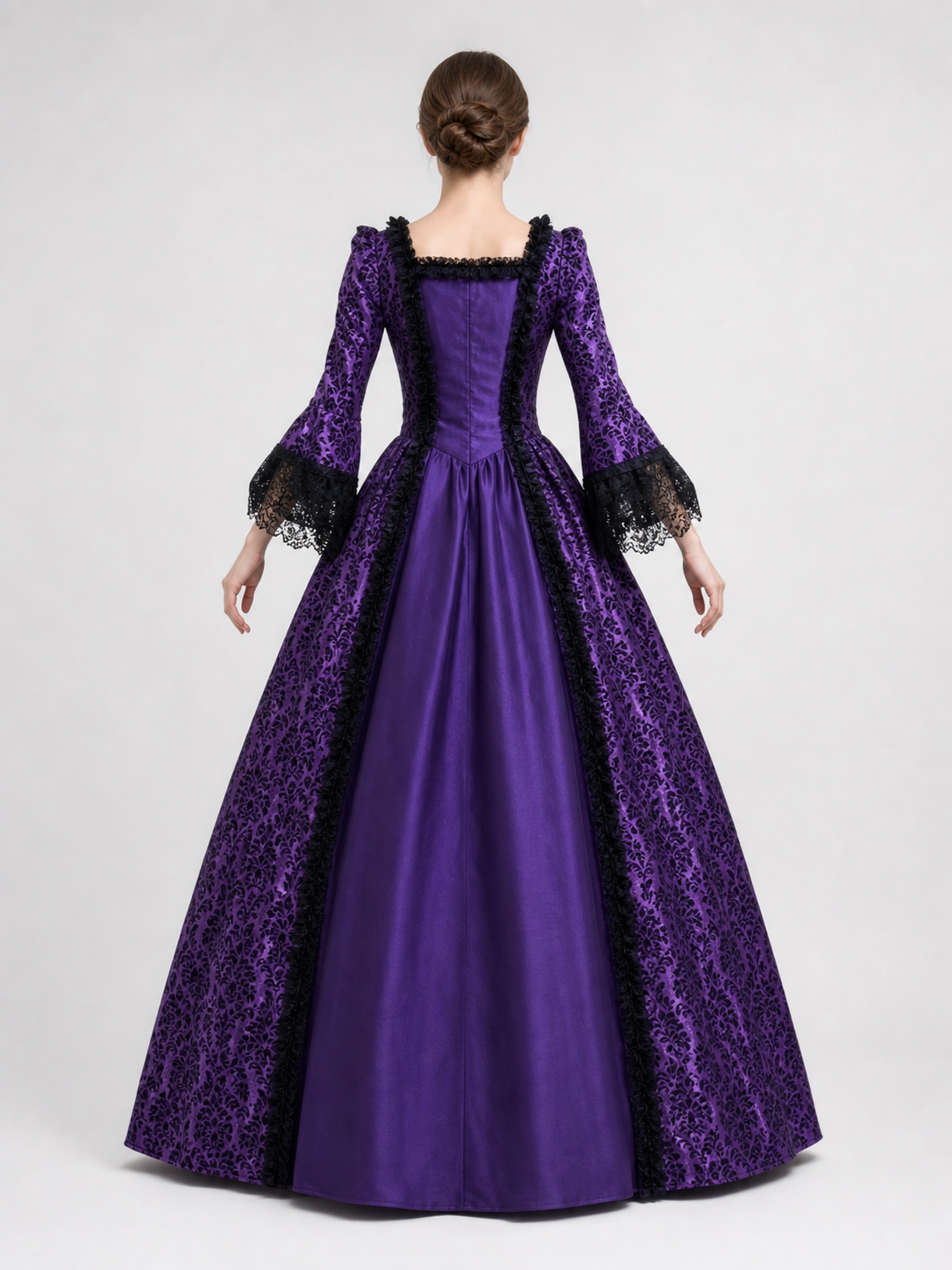Victorian Dress with Lace and Long Sleeves back view 2