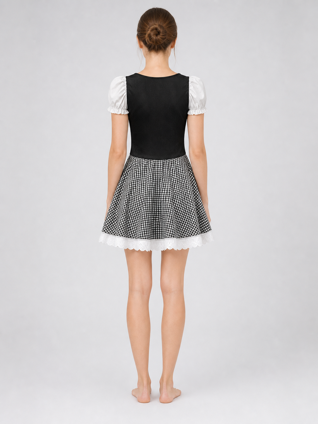 Folk-Style Costume Dress with Plaid Skirt